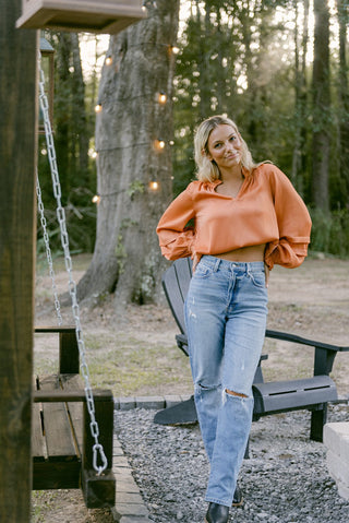 Burnt Orange Balloon Sleeve Blouse