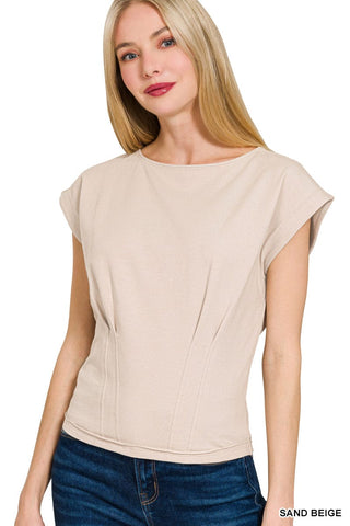 Cream Gathered Waist Short Sleeve Top