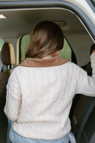 Cream & Brown Quarter Zip Knit Top