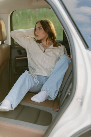 Cream & Brown Quarter Zip Knit Top