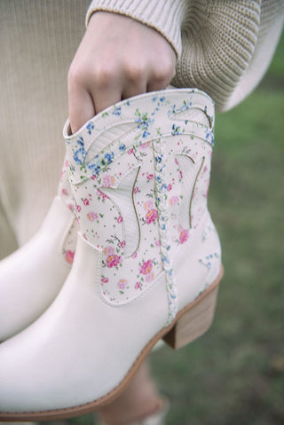 Cream Floral Combo Booties