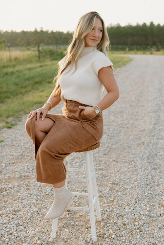 Cream Ribbed Mock Neck Knit Top