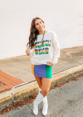 Cream Sequin Mardi Gras Sweater from Select Trends Boutique