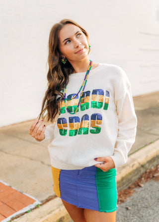 Cream Sequin Mardi Gras Sweater from Select Trends Boutique