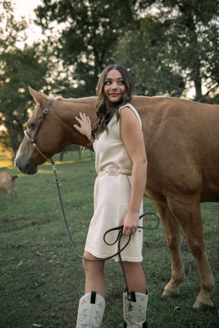 Cream Sleeveless Mock Neck Knit Dress