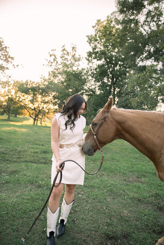 Cream Sleeveless Mock Neck Knit Dress