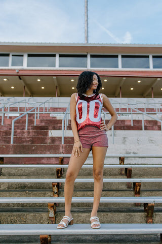 Crimson & White Sequin Sleeveless Jersey