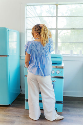 White Side Button Wide Leg Pants