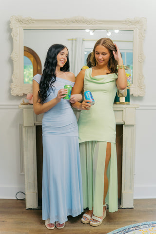 Blue Drop Shoulder Maxi Dress