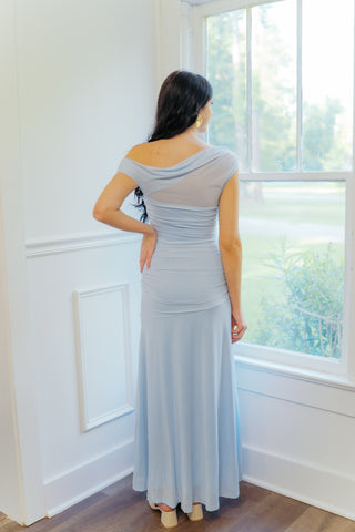 Blue Drop Shoulder Maxi Dress