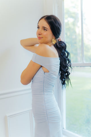 Blue Drop Shoulder Maxi Dress