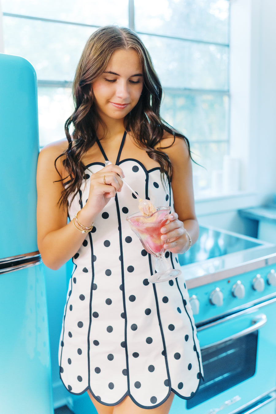 Polka Dot Scallop Halter Dress