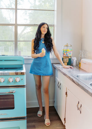 Denim Boat Neck Fitted Dress