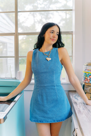 Denim Boat Neck Fitted Dress