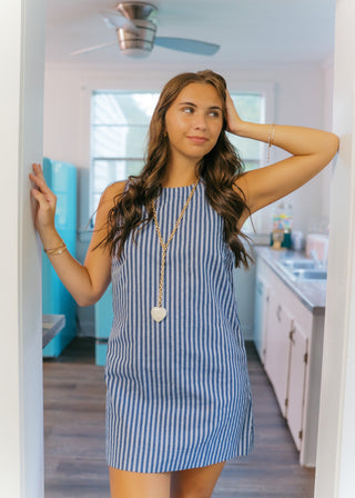 Navy Striped Scoop Back Mini Dress