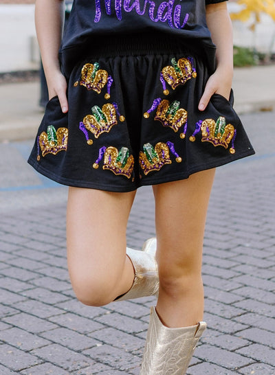 Mardi Gras Black Sequin Tiara Shorts