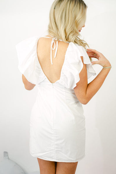 White Ruffle Shoulder Dress