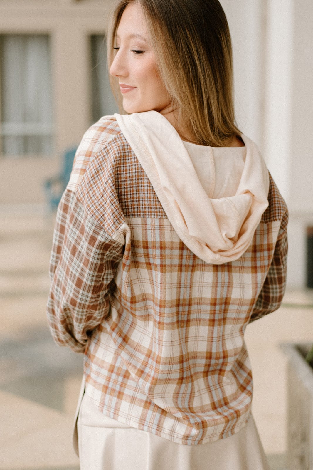 Taupe Plaid Hooded Flannel