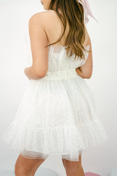 White Heart Detail Tulle Dress