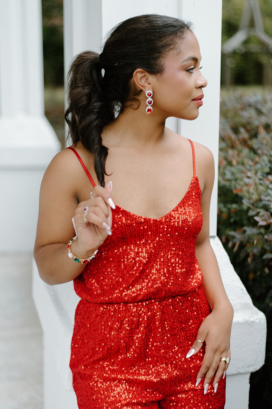 Red Sequin Spaghetti Jumpsuit