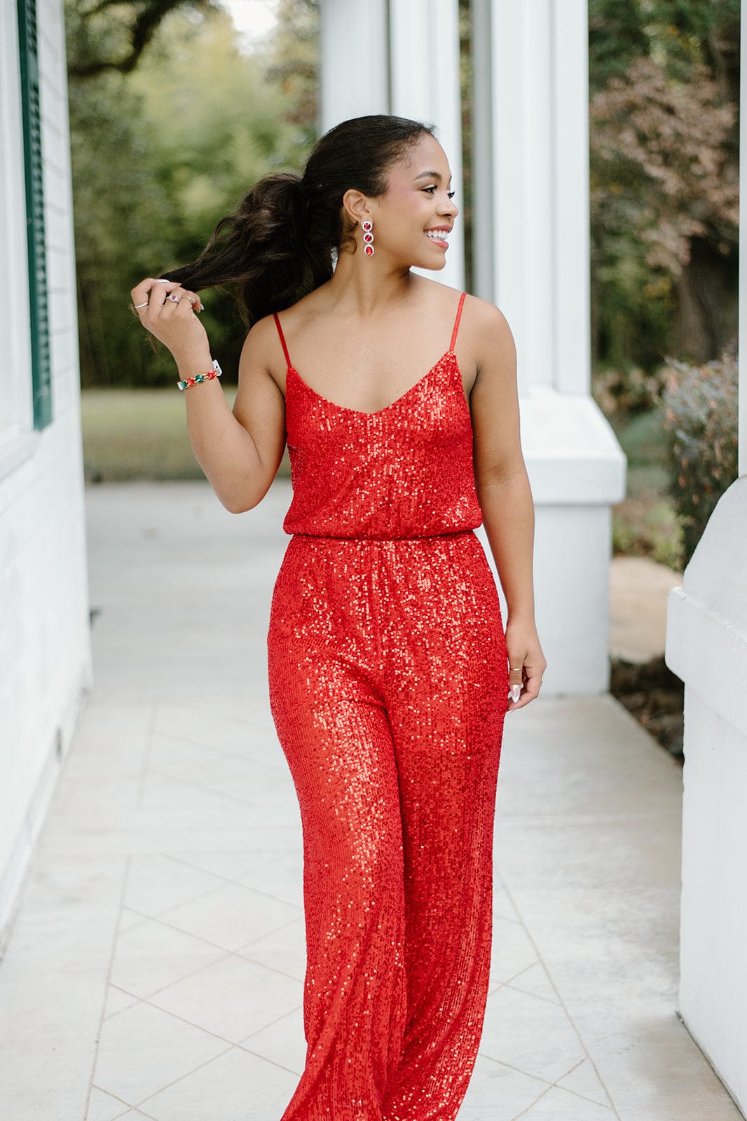 Red Sequin Spaghetti Jumpsuit
