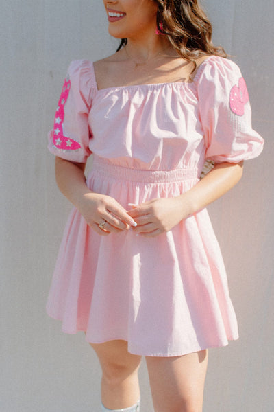 Pink Sequin Western Patch Babydoll Dress