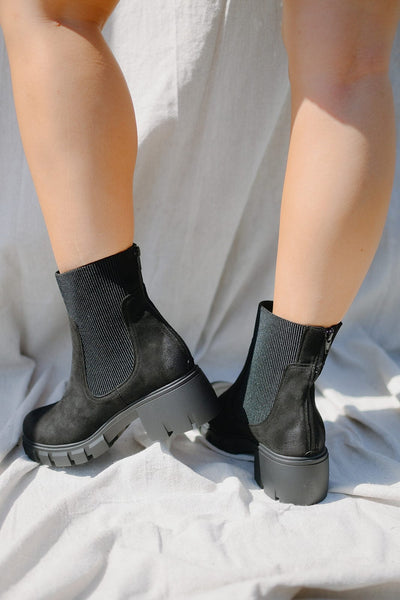 Black Suede Chunky Bootie