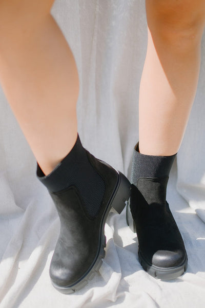 Black Suede Chunky Bootie