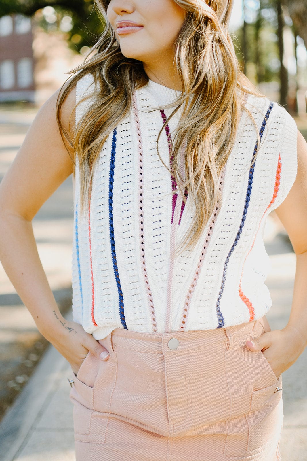 Cream Stripe Detail Sweater Vest