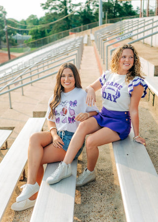 Purple Gameday Ruffle Knit Top