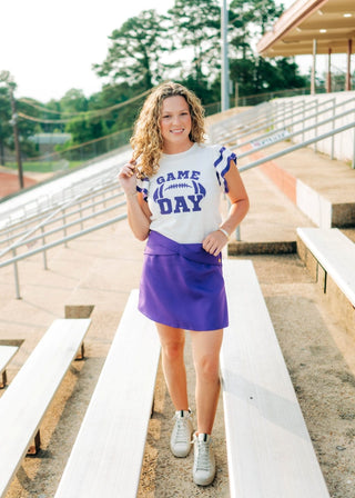 Purple Gameday Ruffle Knit Top