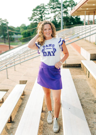Purple Gameday Ruffle Knit Top