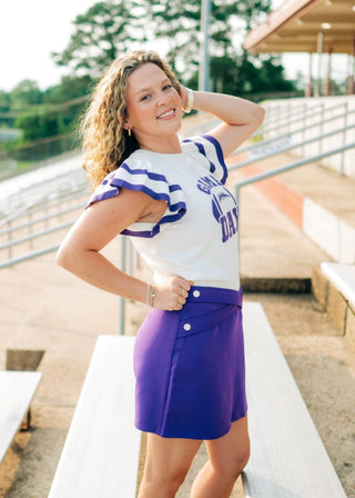 Purple Gameday Ruffle Knit Top