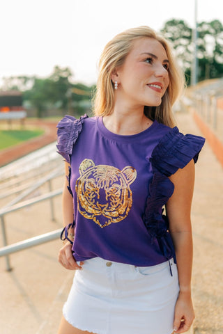 Purple & Gold Sequin Tiger Top