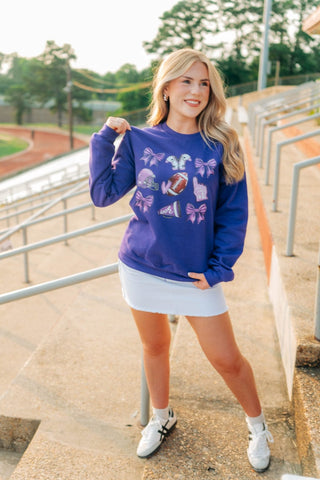 Purple Coquette Football Crewneck