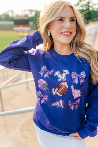 Purple Coquette Football Crewneck