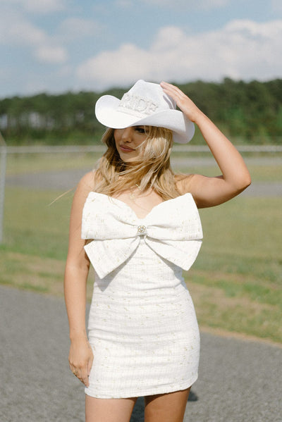 White Bride Pearl Straw Cowgirl Hat