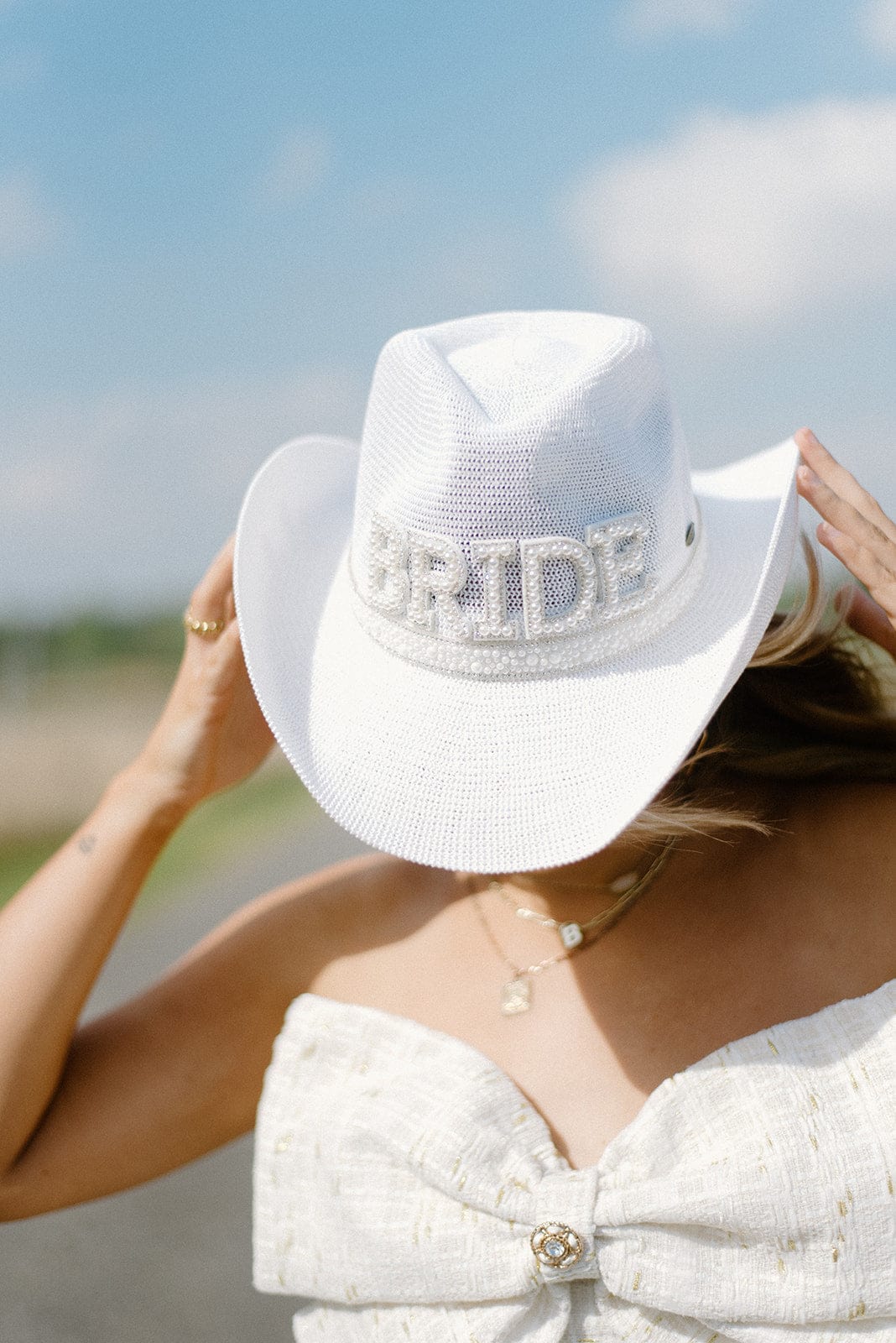 White Bride Pearl Straw Cowgirl Hat