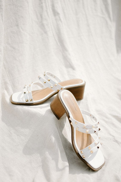 White Studded Mini Block Heel