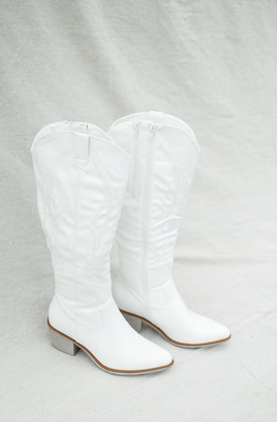 White Knee High Cowgirl Boots