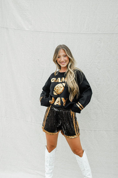 Black & Gold Sequin Jersey Shorts