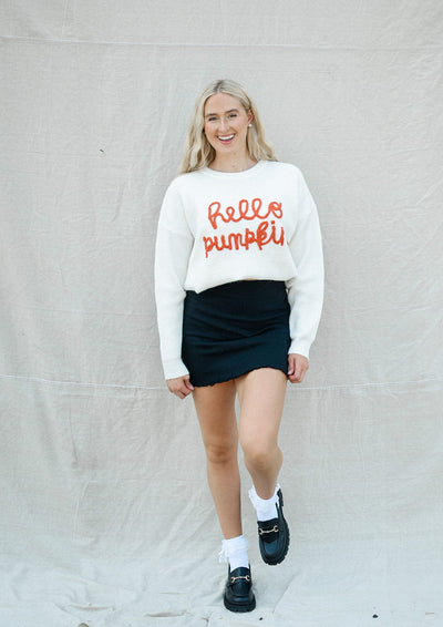 White "Hello Pumpkin" Sweater