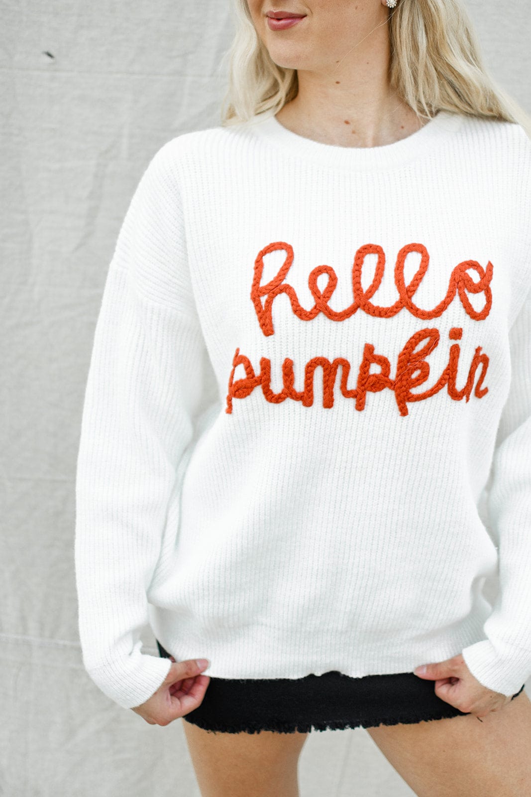White "Hello Pumpkin" Sweater