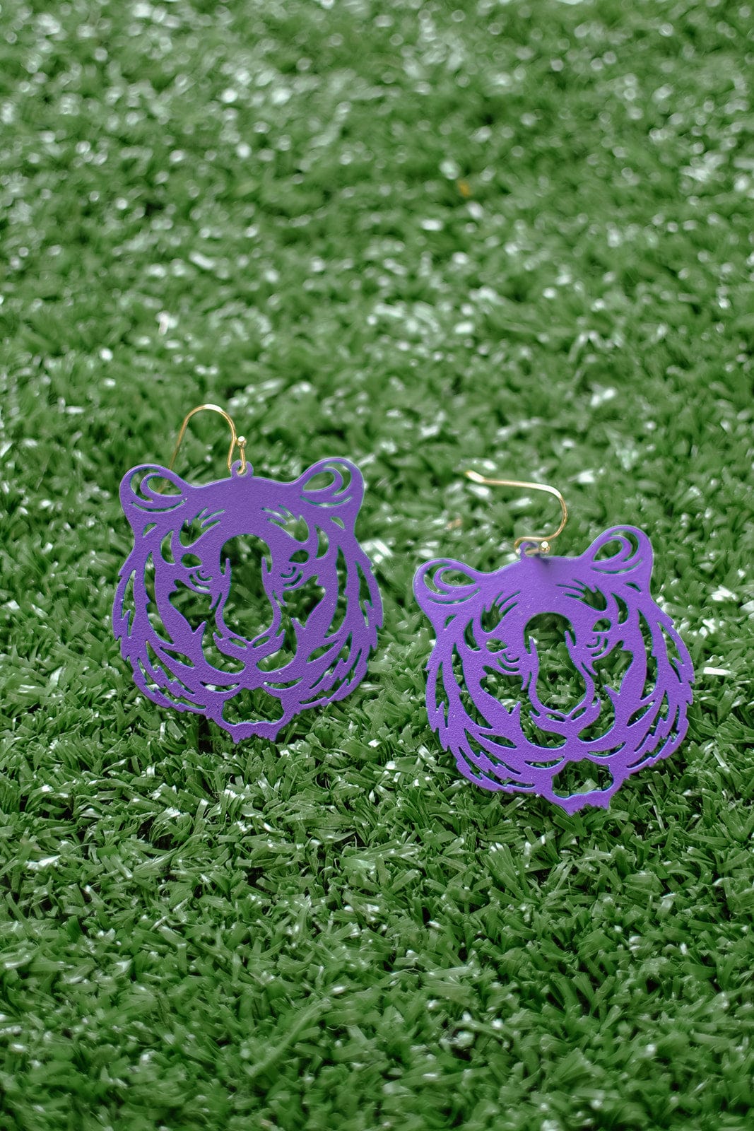 LSU Tiger Head Purple Earrings