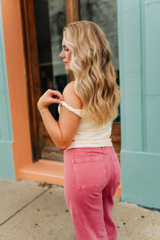 Rose Pink Wide Leg Jeans