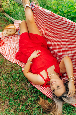 Red Detail Top & Skirt Set