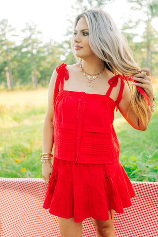 Red Detail Top & Skirt Set