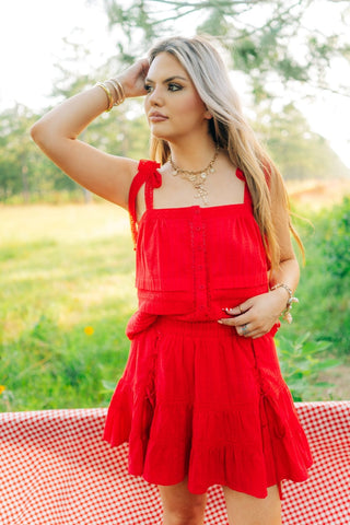 Red Detail Top & Skirt Set