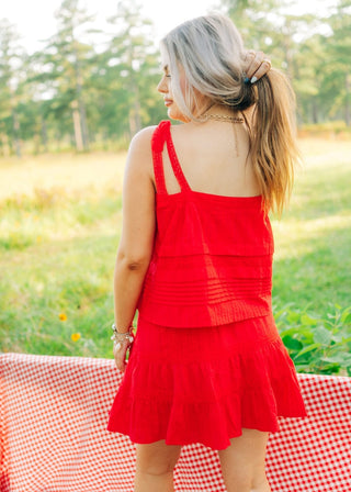 Red Detail Top & Skirt Set