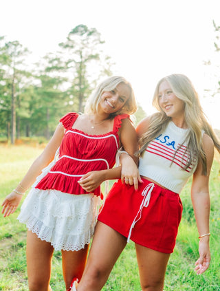 Red Bow Detail Babydoll Top